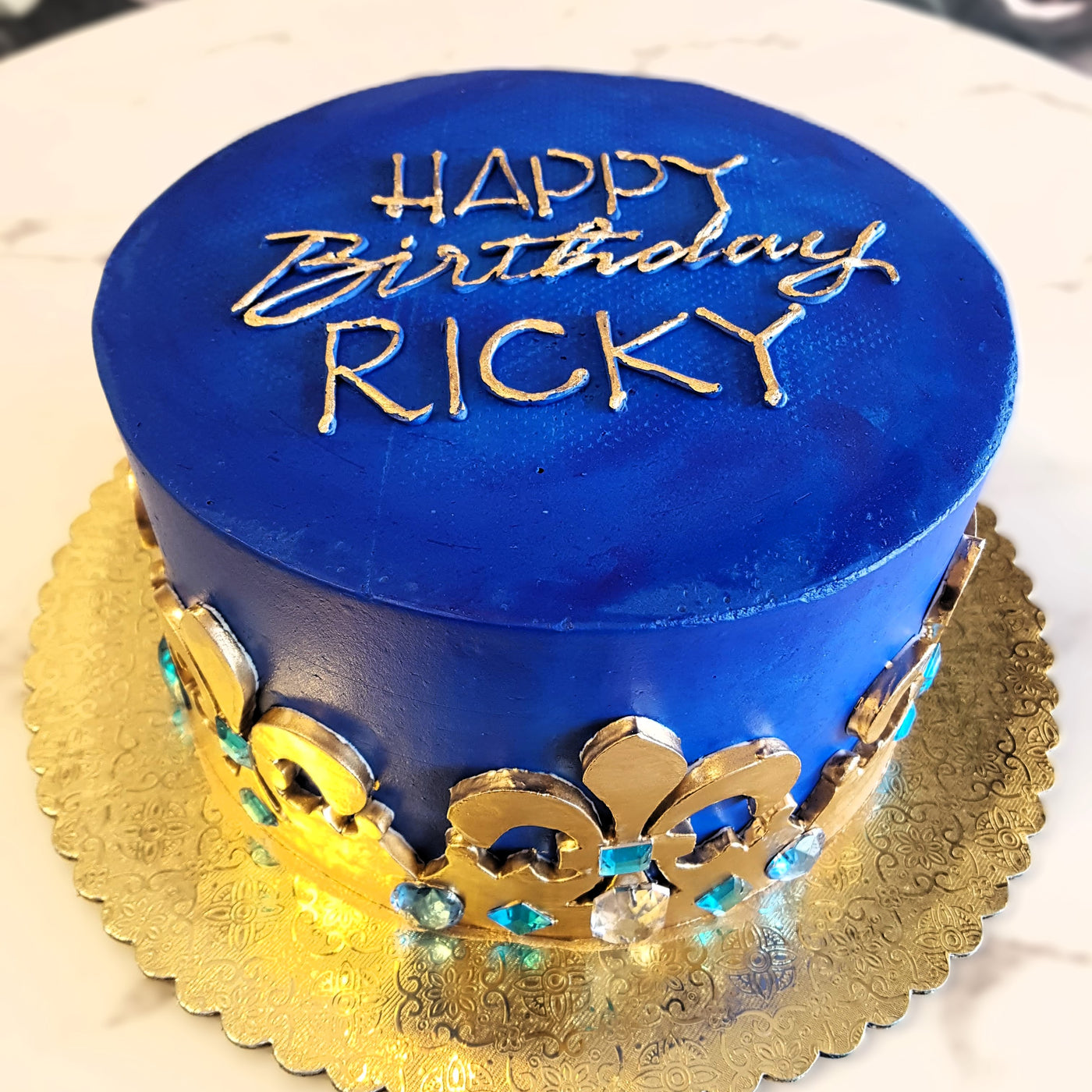 Blue and gold cake, mens birthday, king vibes cake, luxury cake men, cake for 50s, cake delivery las vegas