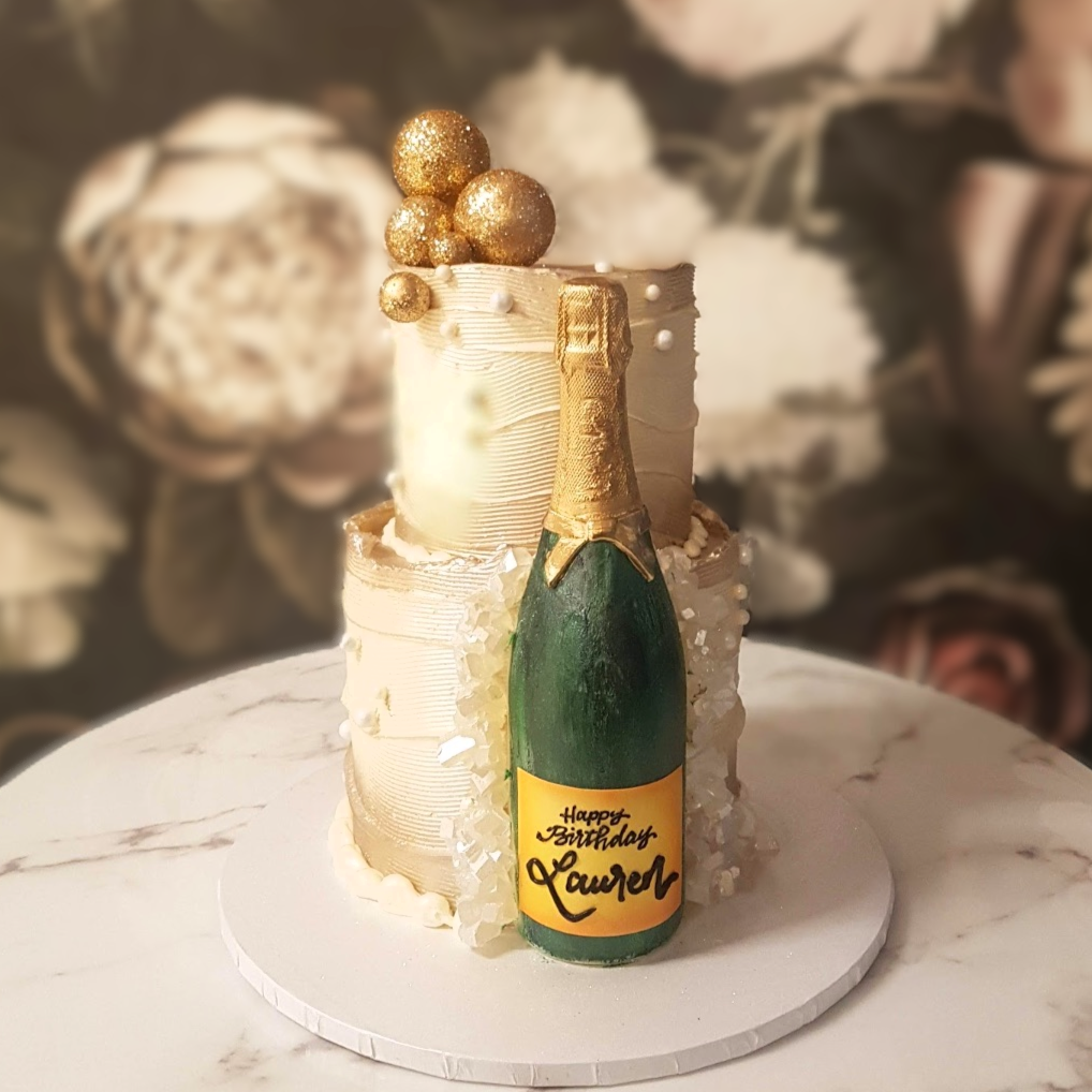 Golden Celebration cakes, mens cake, champagne, wine, luxury cake, champagne party, cake delivery vegas